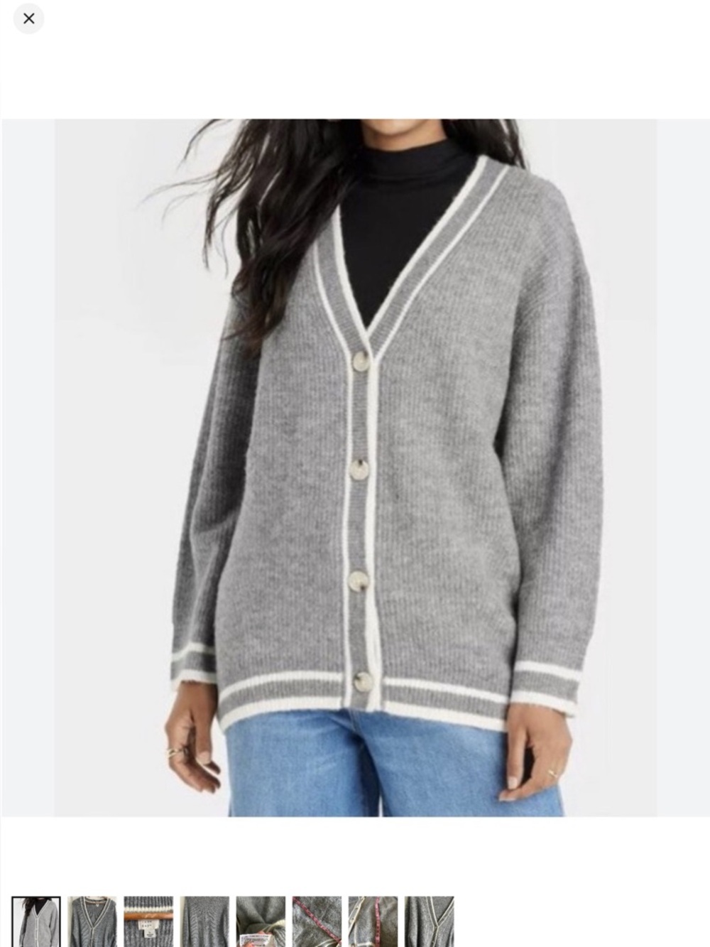 Gray Varsity Style  Oversized Cardigan Large